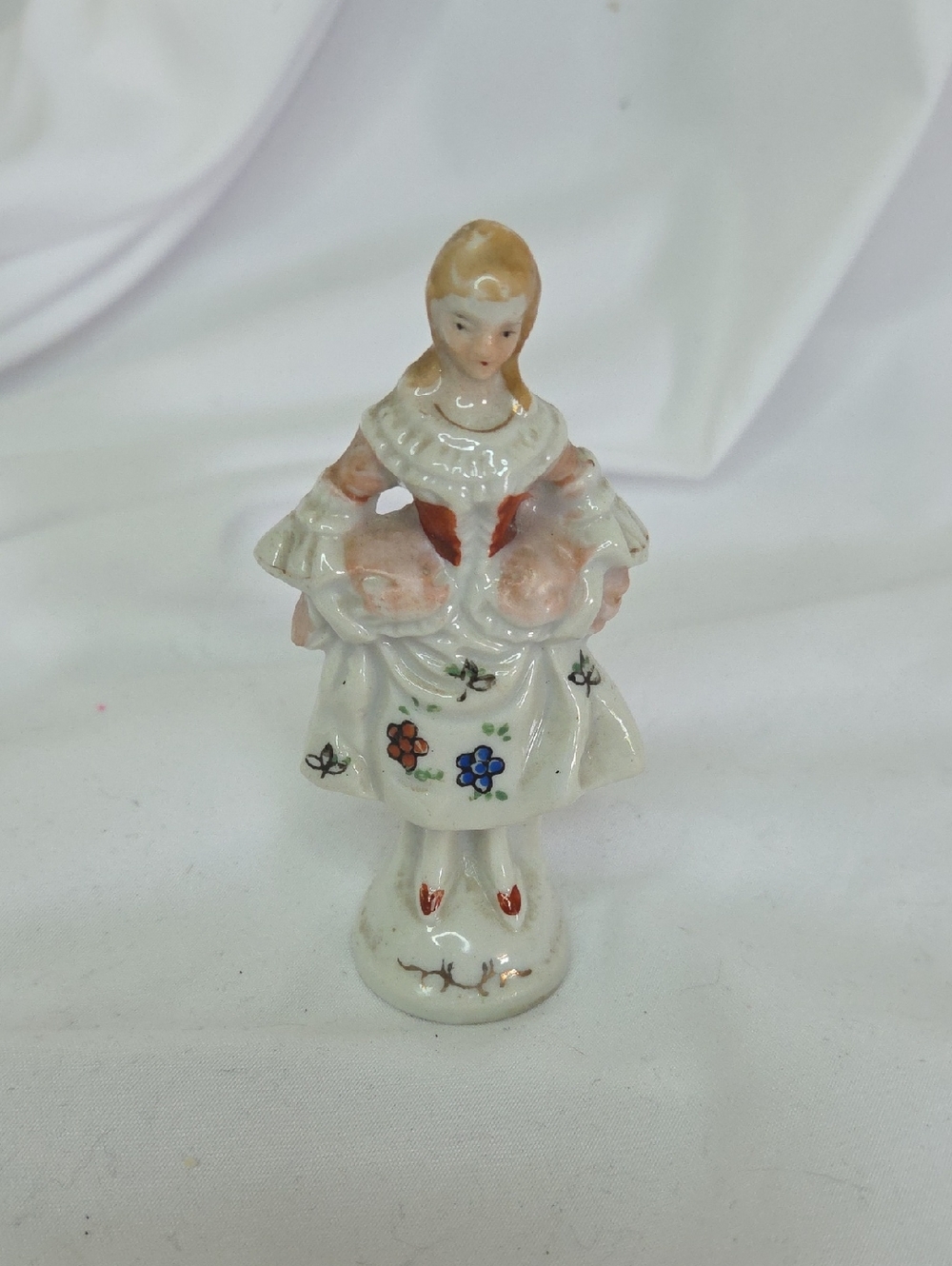 Vintage Victorian Woman Figurine Japan Porcelain Almost 4"